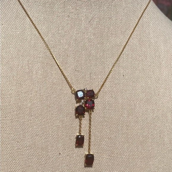 16 inches Natural Garnet and Diamond Chain in 18K solid gold ⭐️New⭐️ - Picture 1 of 8